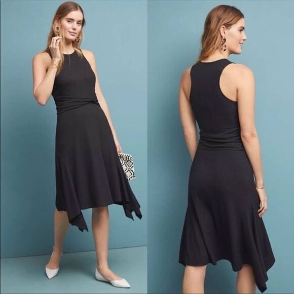 Anthropologie Kingsolver Tank Dress Black Women’s Size Small Ribbed Midi Twist - Picture 1 of 10